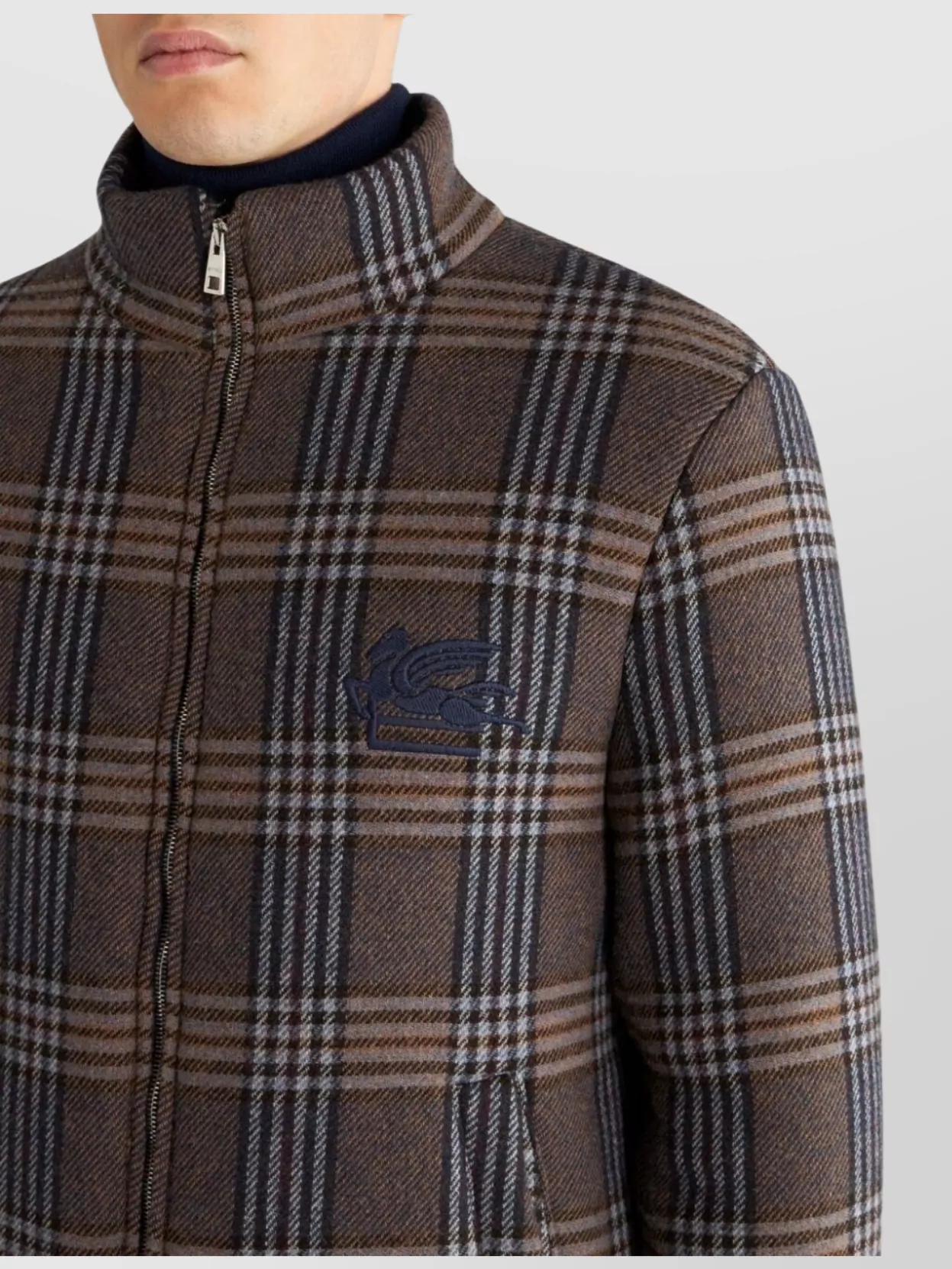 Etro Plaid Coat With High Collar And Pockets