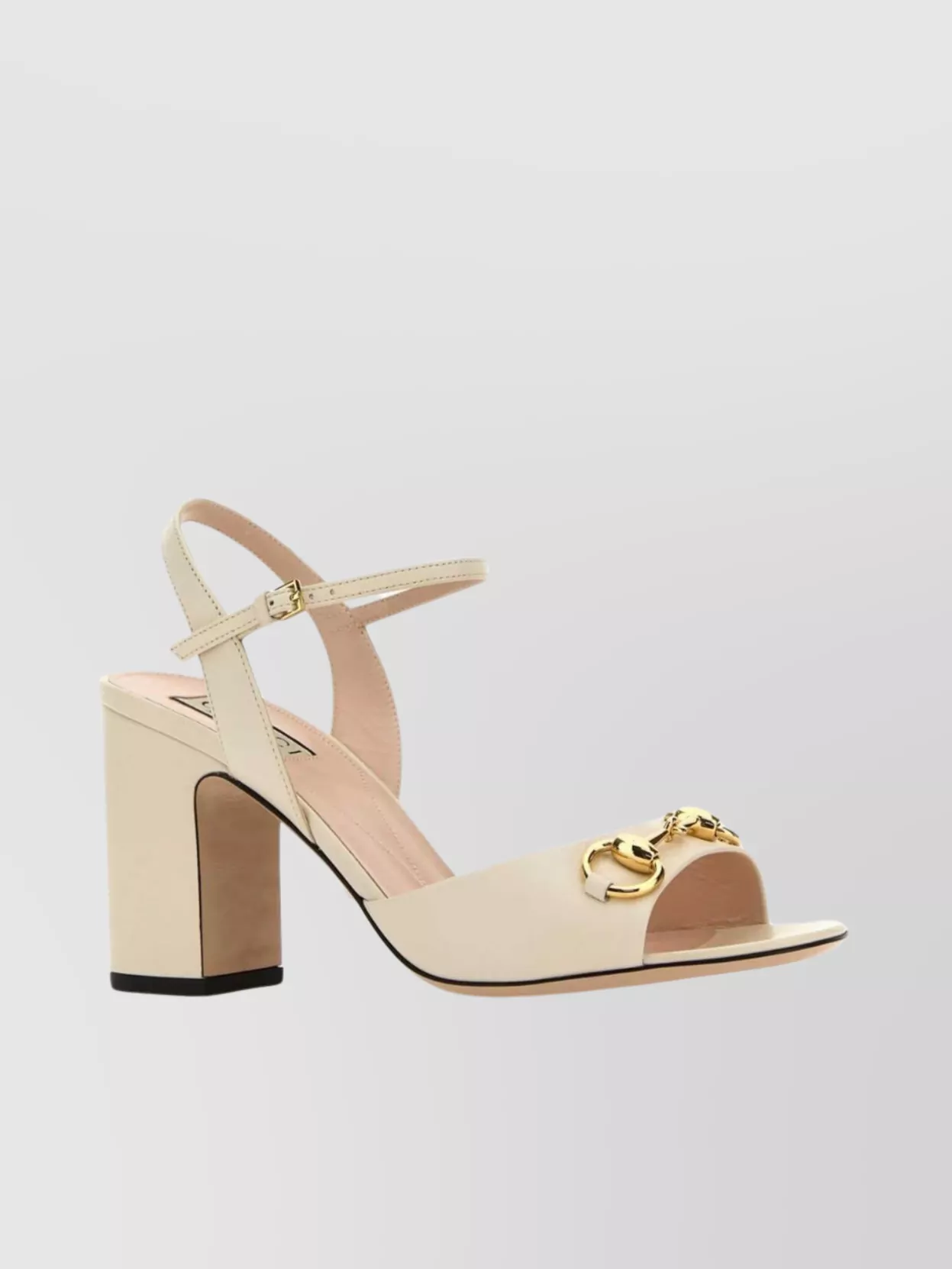 Gucci Leather Sandals With Block Heel And Metallic Accent In Neutral