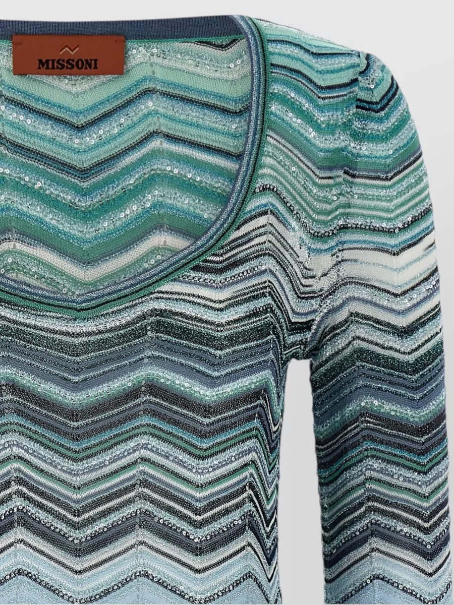 Missoni Chevron Knit Dress Long Sleeves Scoop Neckline