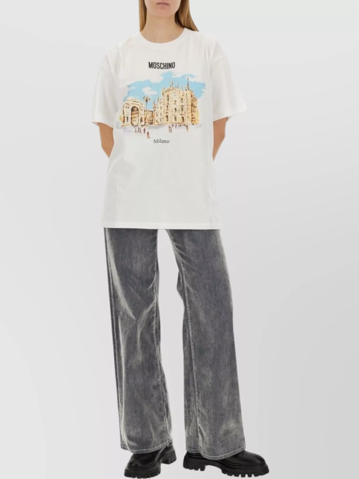 Moschino White Oversized T-shirt With Architectural Graphic
