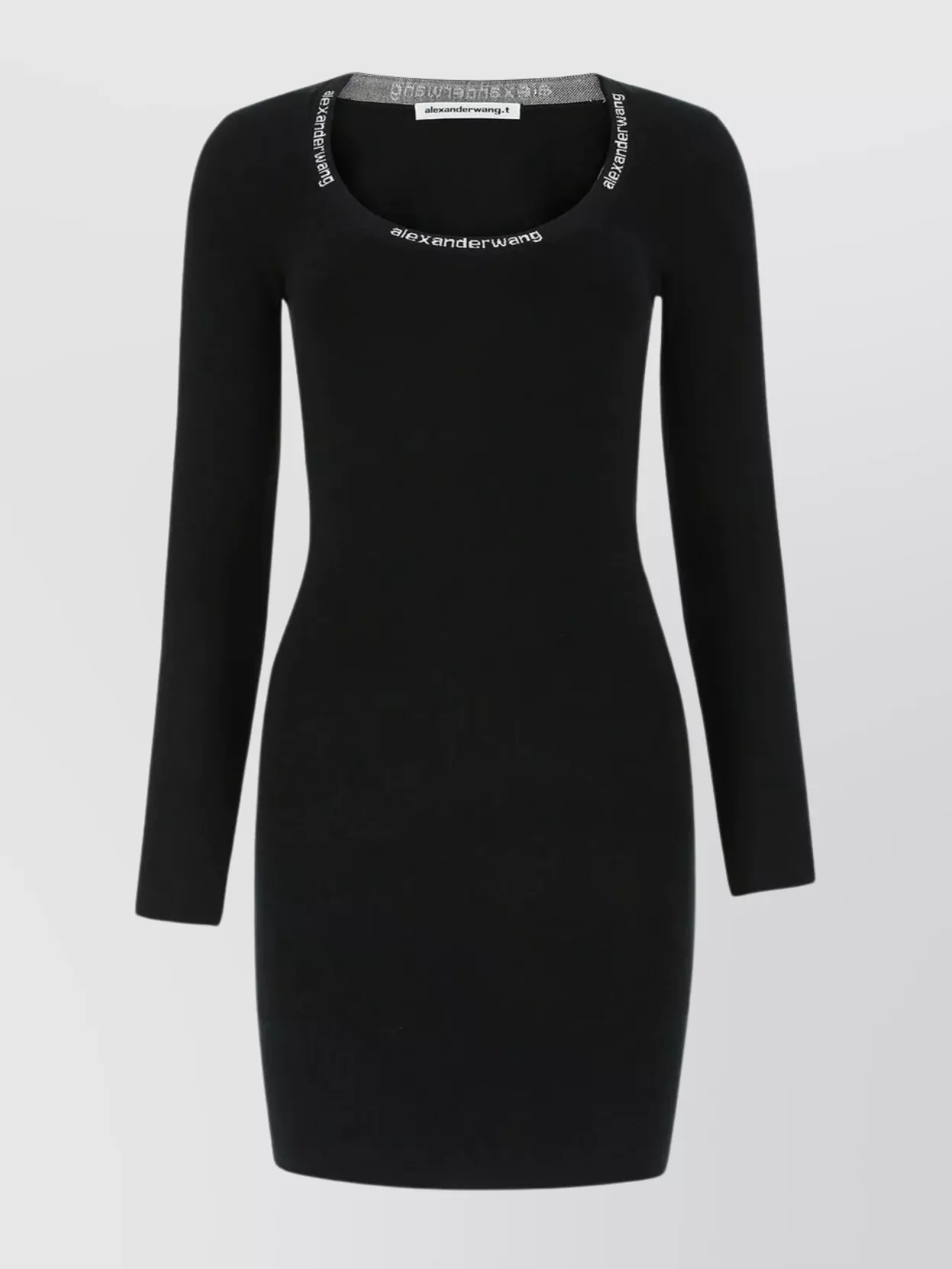 Shop Alexander Wang Fitted Round Neck Mini Dress With Embellished Collar In Black