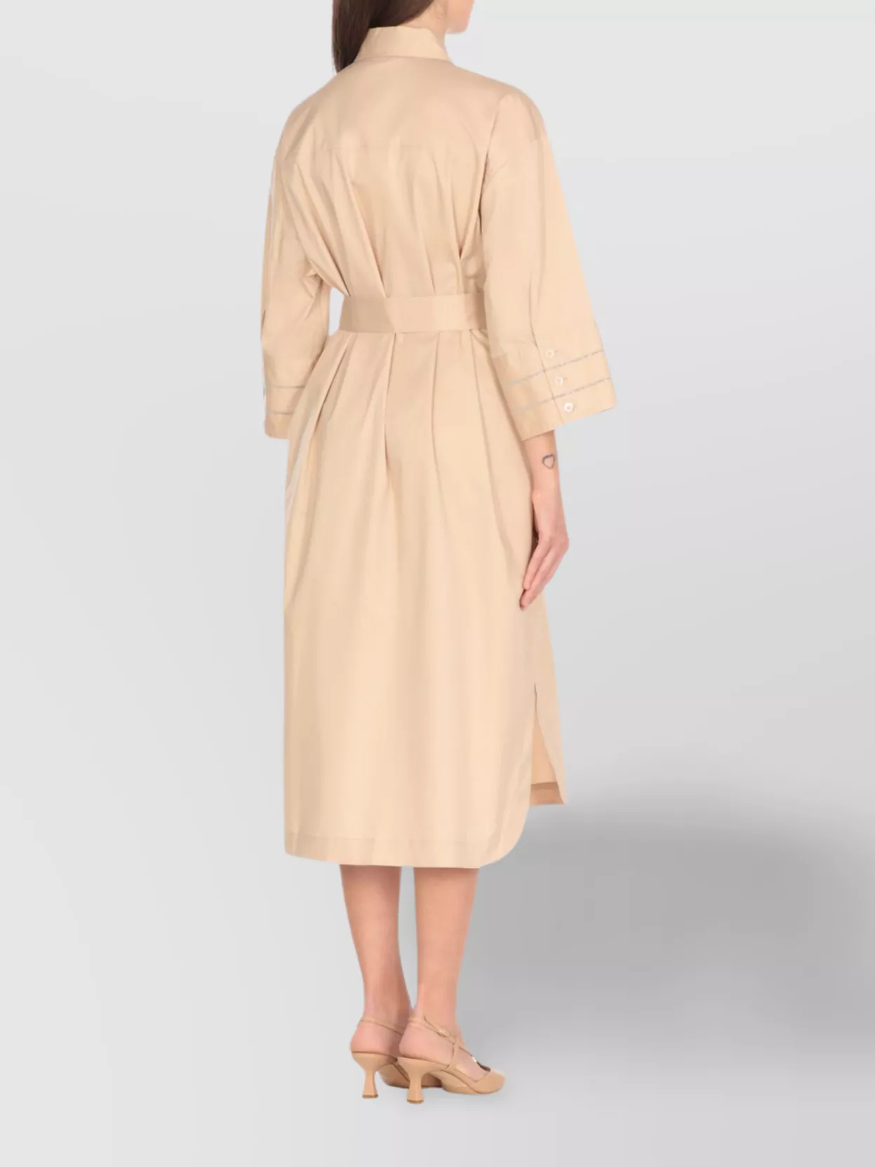 Peserico Cotton Dress With 3/4 Sleeves And Belted Waist