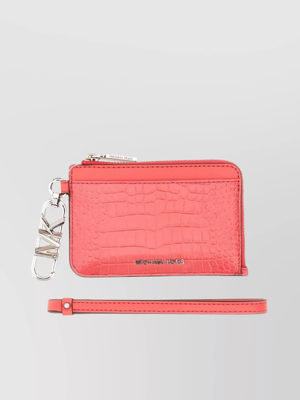 Michael Kors Front Embossed Leather Cardholder With Wrist Strap