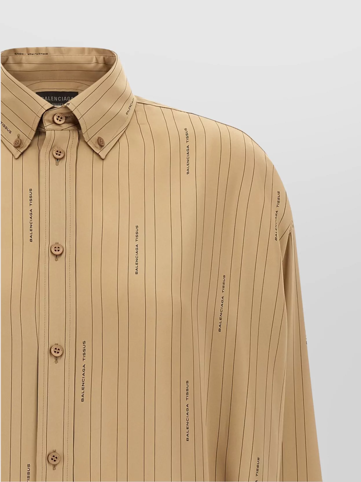 Balenciaga Satin Long-sleeved Striped Shirt In Brown