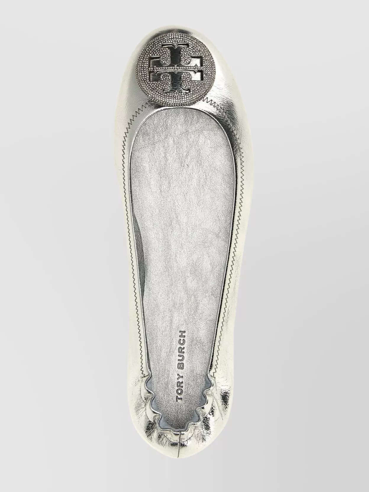 Tory Burch Elasticized Trim Round Toe Metallic Finish Ballerina Shoes