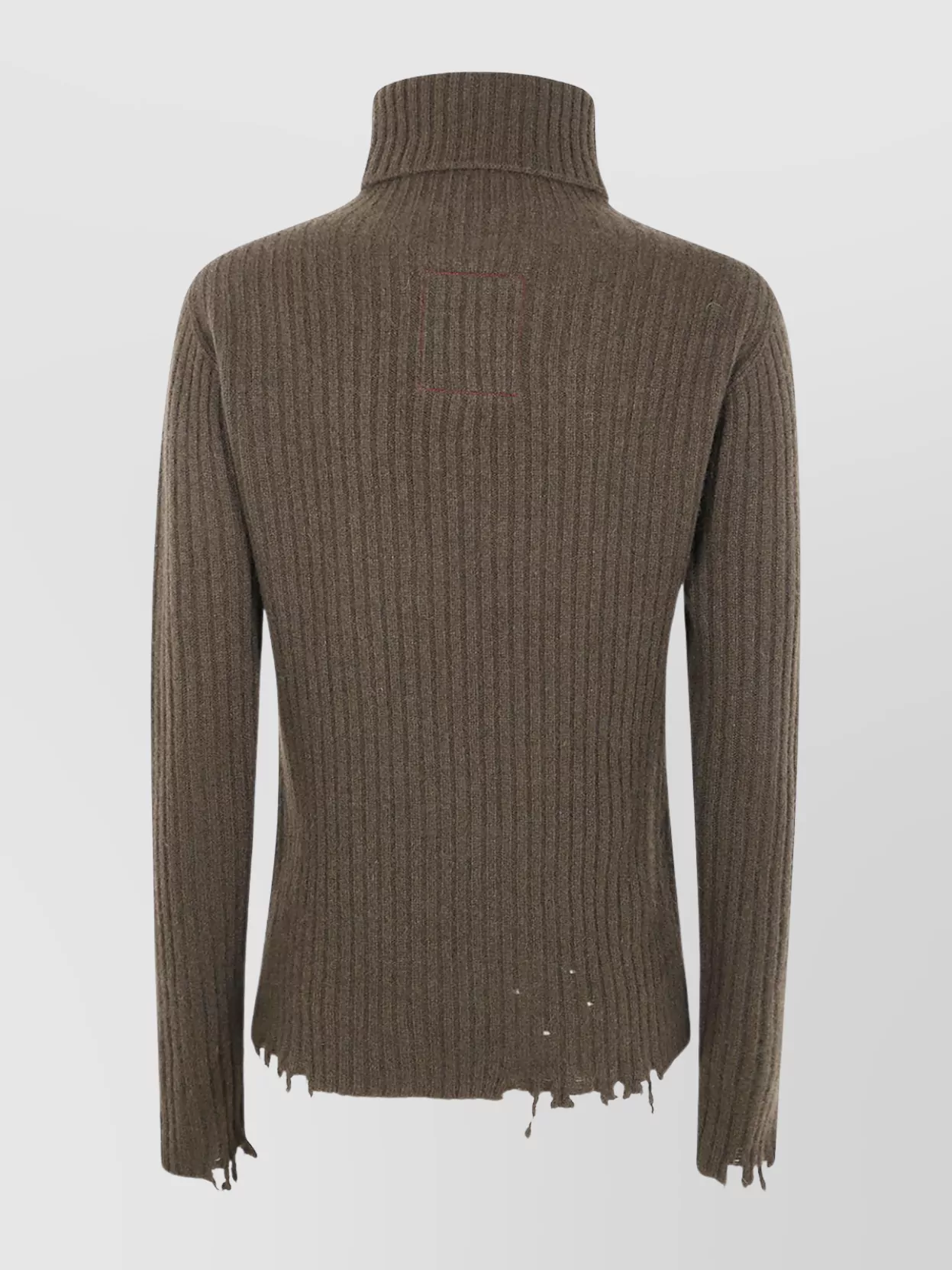 Uma Wang Ribbed Turtleneck Top Distressed Hem In Brown