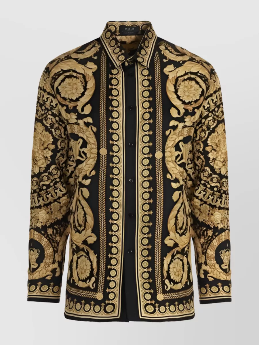 Shop Versace Baroque Print Silk Shirt In Brown
