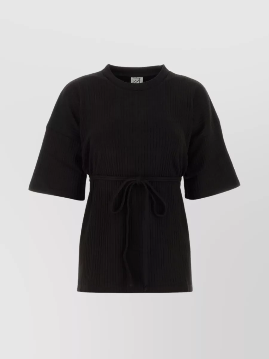 Shop Baserange Waist Belted Cotton T-shirt In Black
