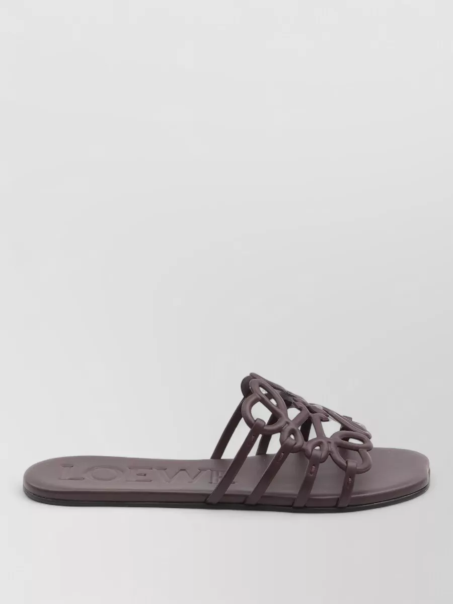Loewe Anagram Petal Leather Flat Slide Sandals In Brown