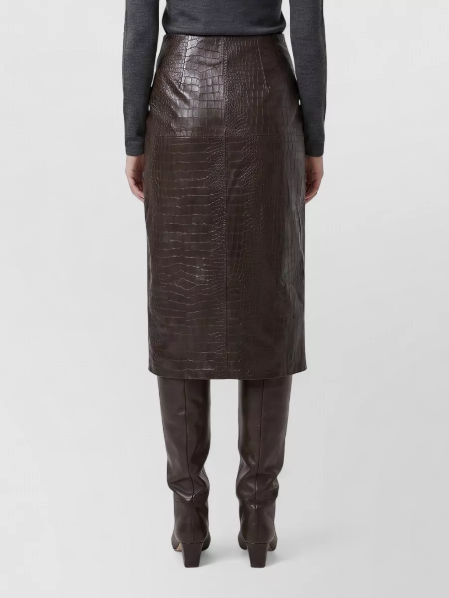 Federica Tosi Crocodile-Embossed Leather Midi Pencil Skirt