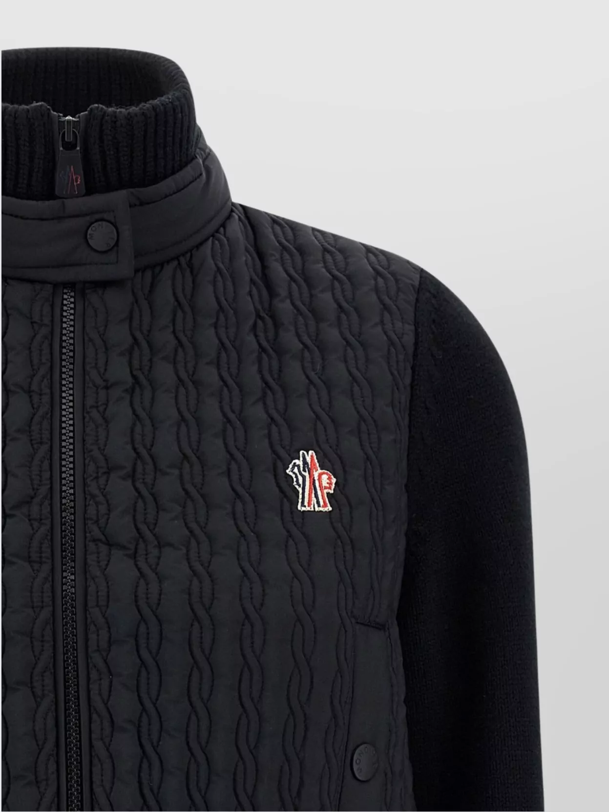 Moncler Grenoble Knit Cardigan With Ribbed Cuffs And High Collar
