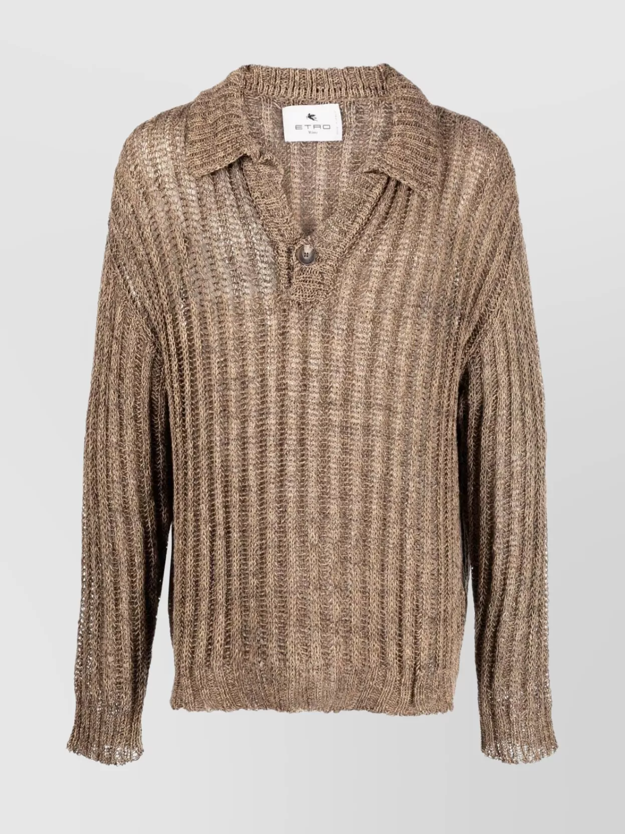 Etro Ribbed Knit Polo Sweater In Brown