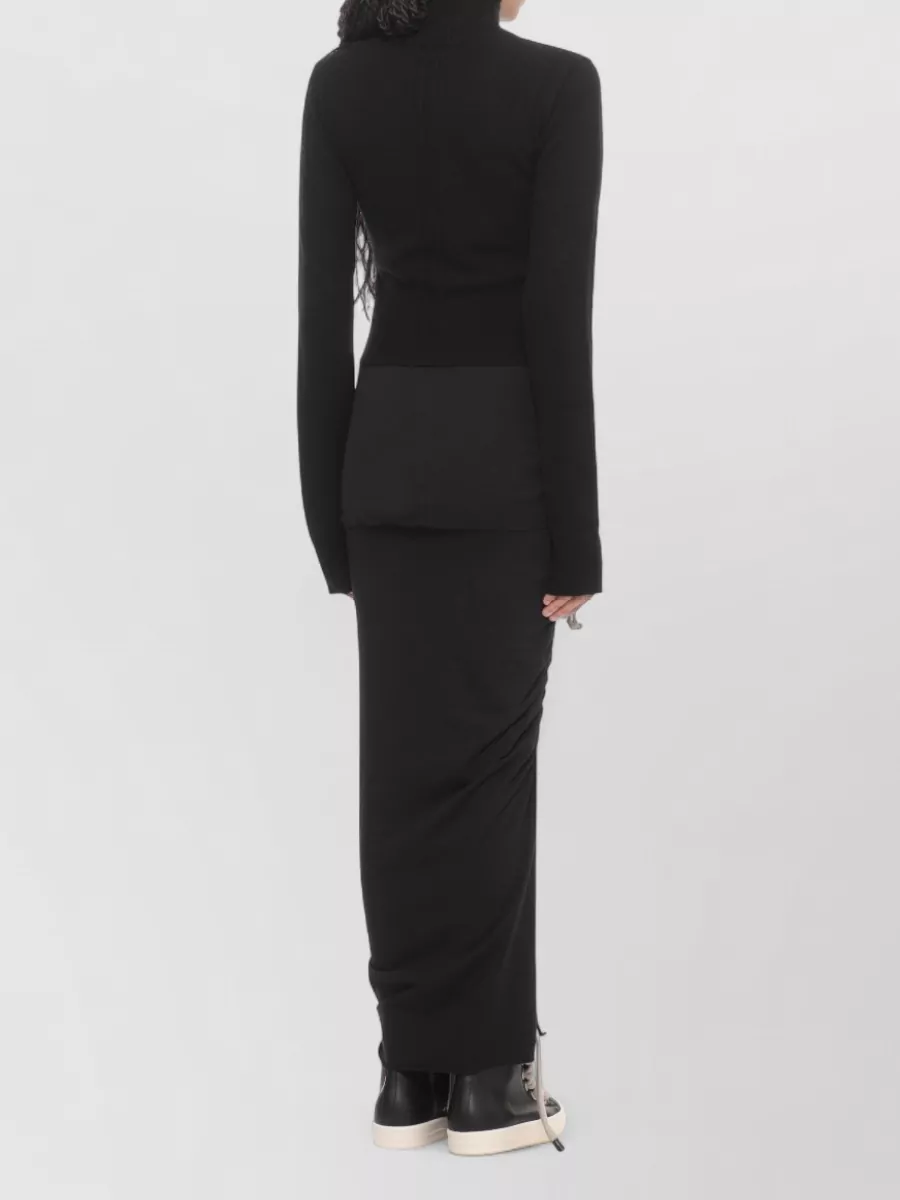 Rick Owens Turtleneck Knit Top Long Sleeves Ruched