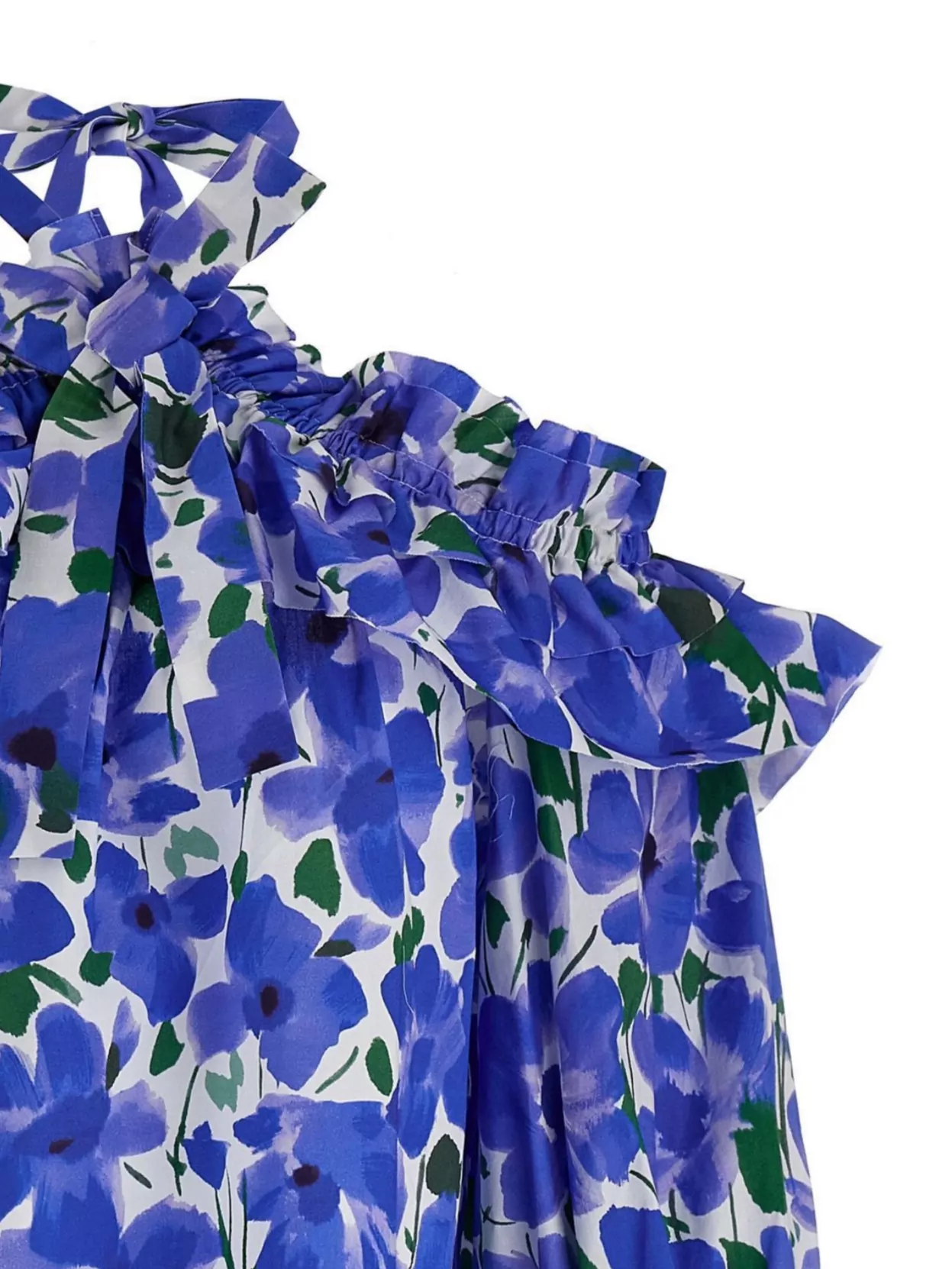 Carolina Herrera Floral-print Off-the-shoulder Top With 3d Ruffle Details In Blue