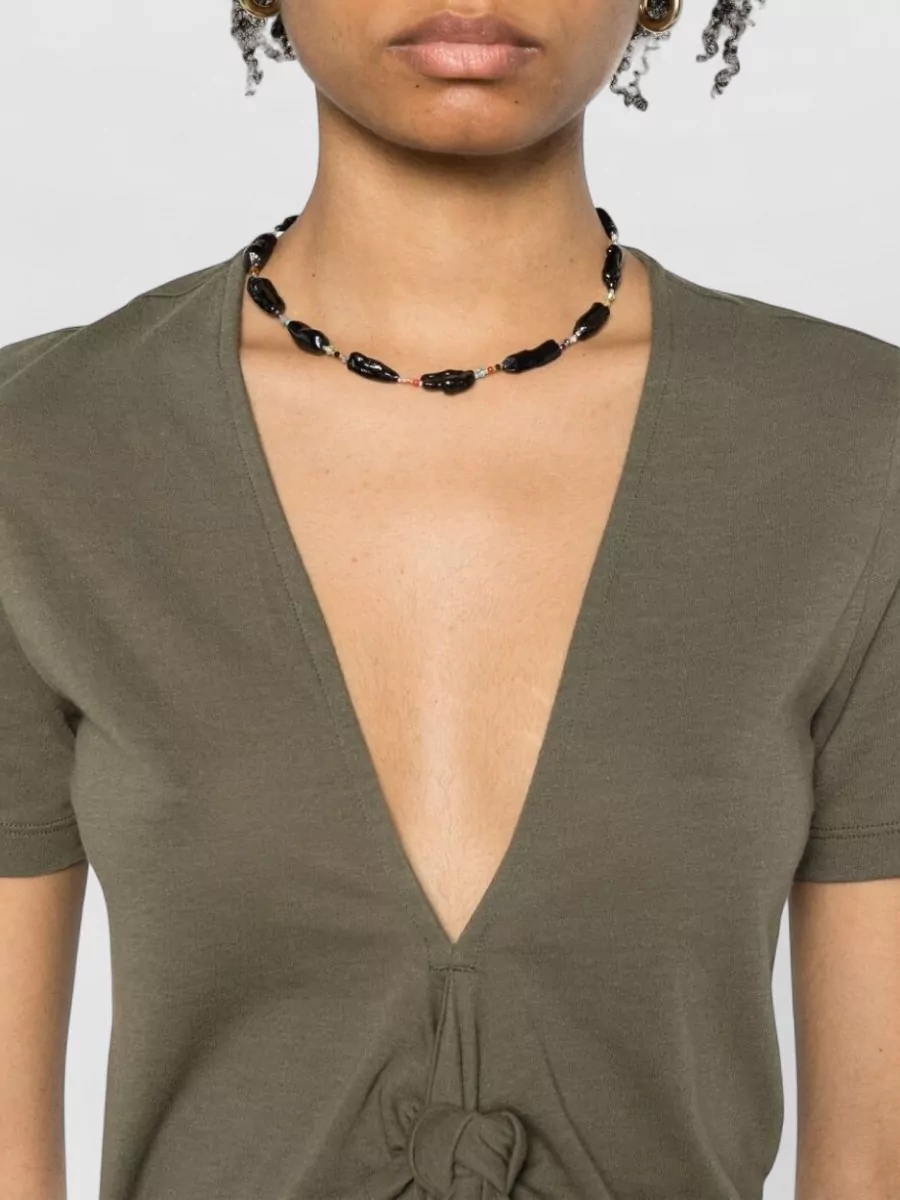 Loewe Paula's Ibiza V-Neck Knot-Detail T-Shirt
