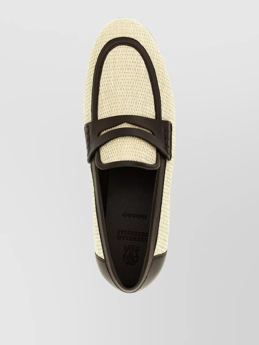 Brunello Cucinelli Raffia Loafers Textured Finish Two Tone Design