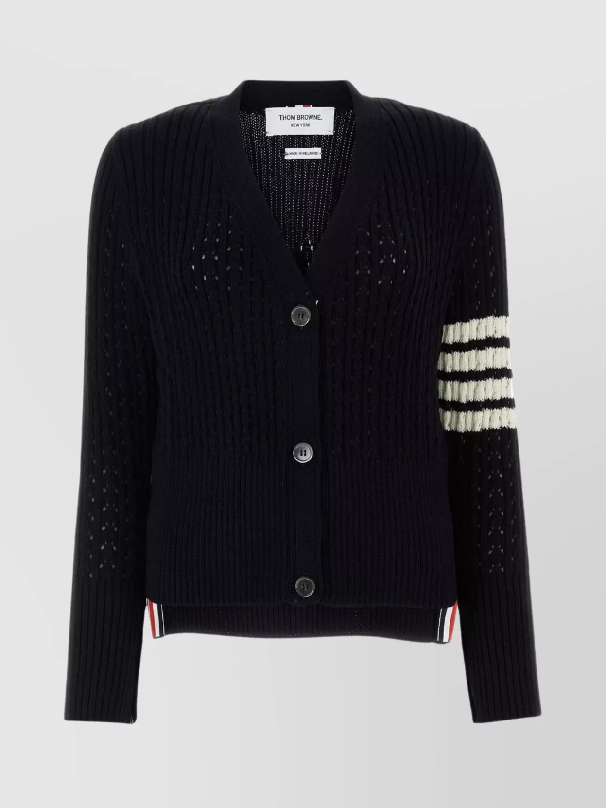 Shop Thom Browne Cardigan With Ribbed Cuffs And Embroidered Sleeve In Black