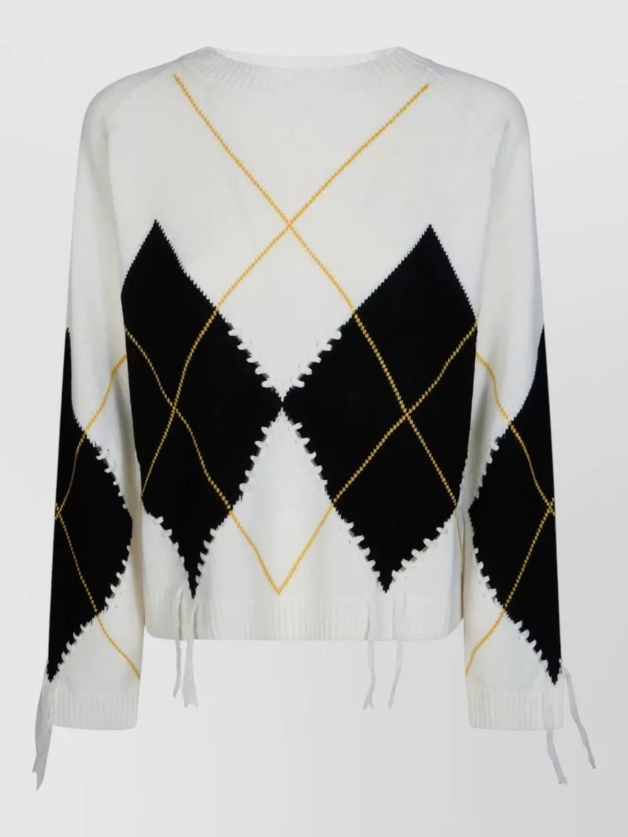 Pinko Wool Cashmere Argyle Crewneck Sweater