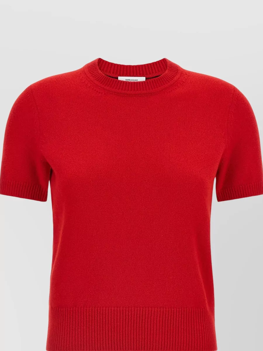 Ferragamo Cashmere Ribbed Short-Sleeve Jumper