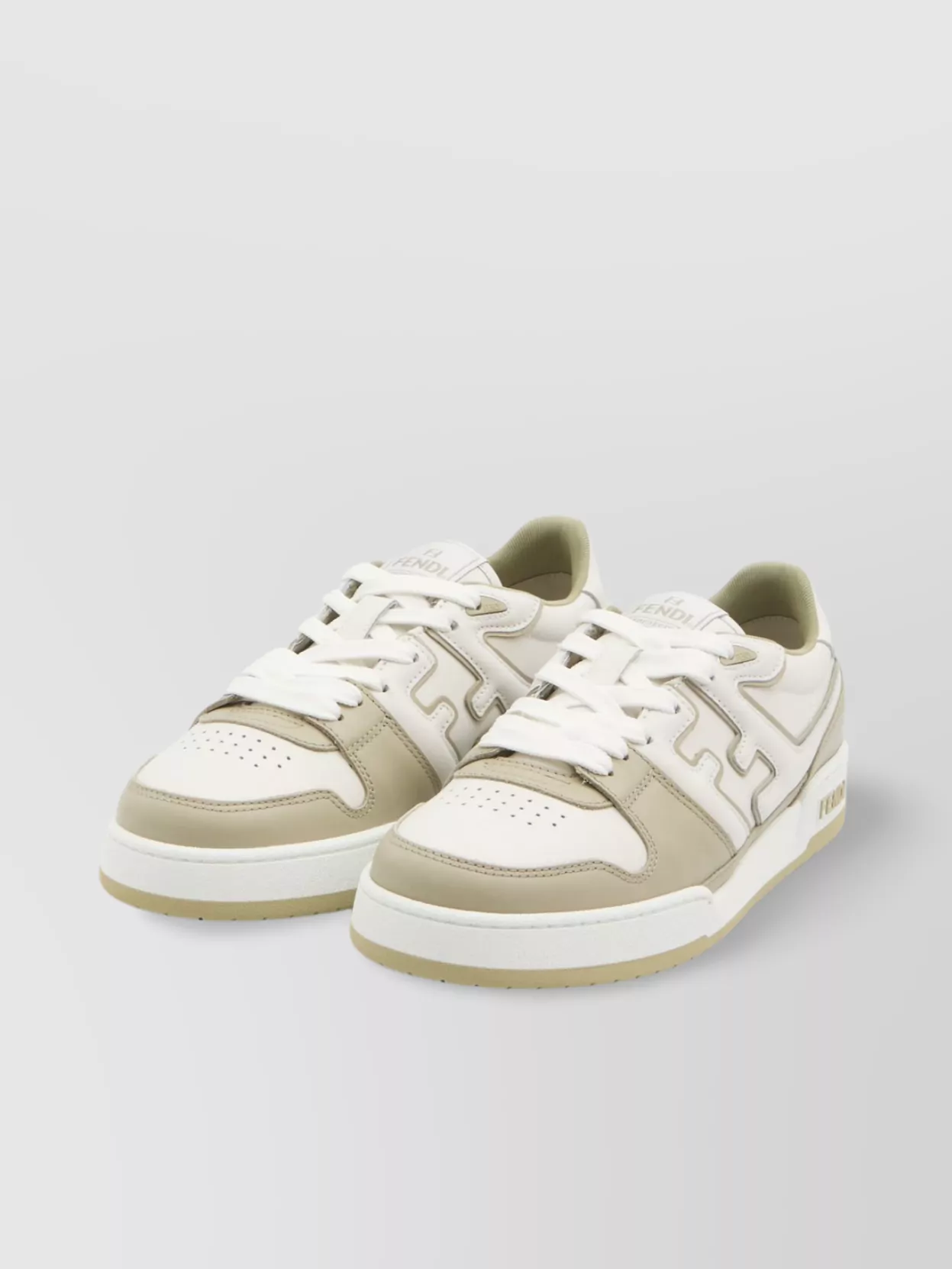Fendi Match Leather Sneakers Perforated Toe