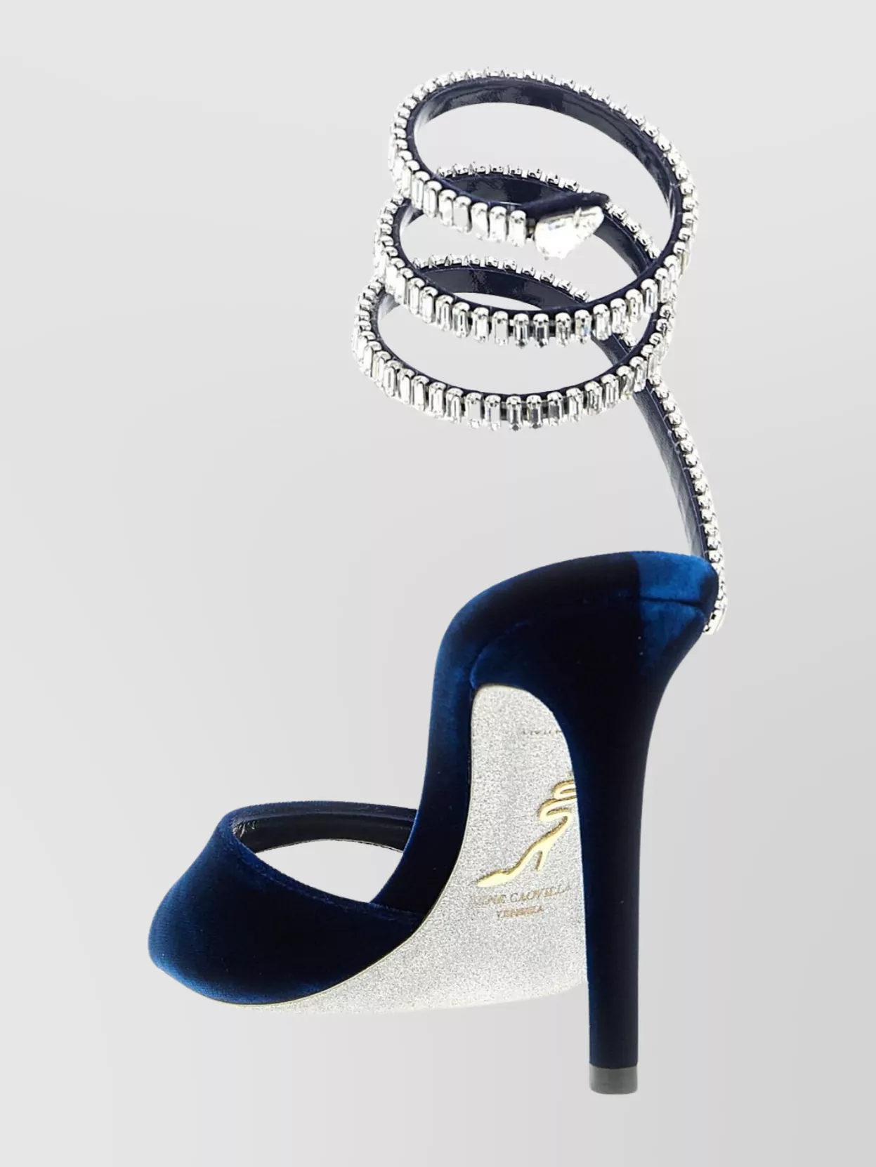 René Caovilla Spiral Velvet Sandals Embellished Straps In Black