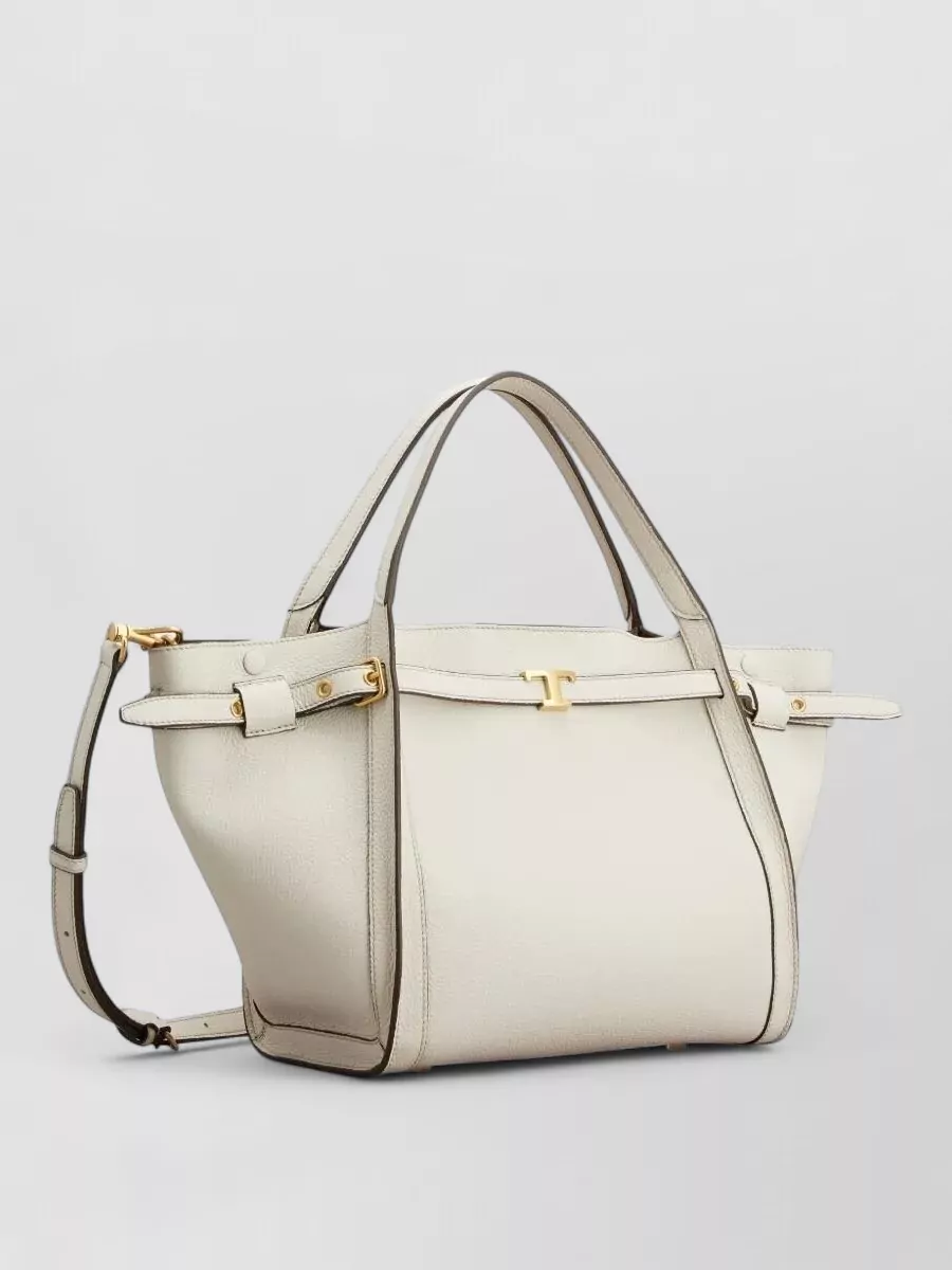 Tod's Small Leather Tote Bag T Structured Handles Detachable Strap