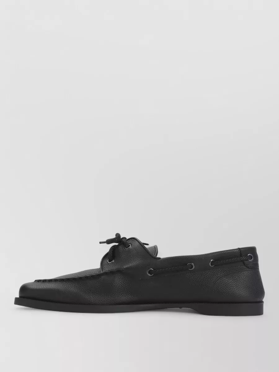 John Lobb Round Toe Textured Leather Rubber Sole Loafers