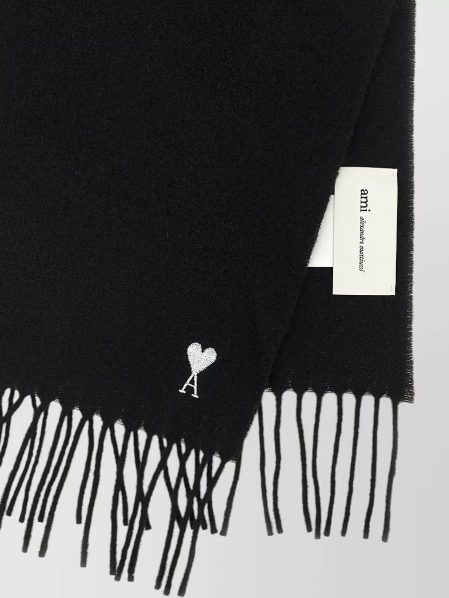 Ami Paris Wool Fringed Scarf