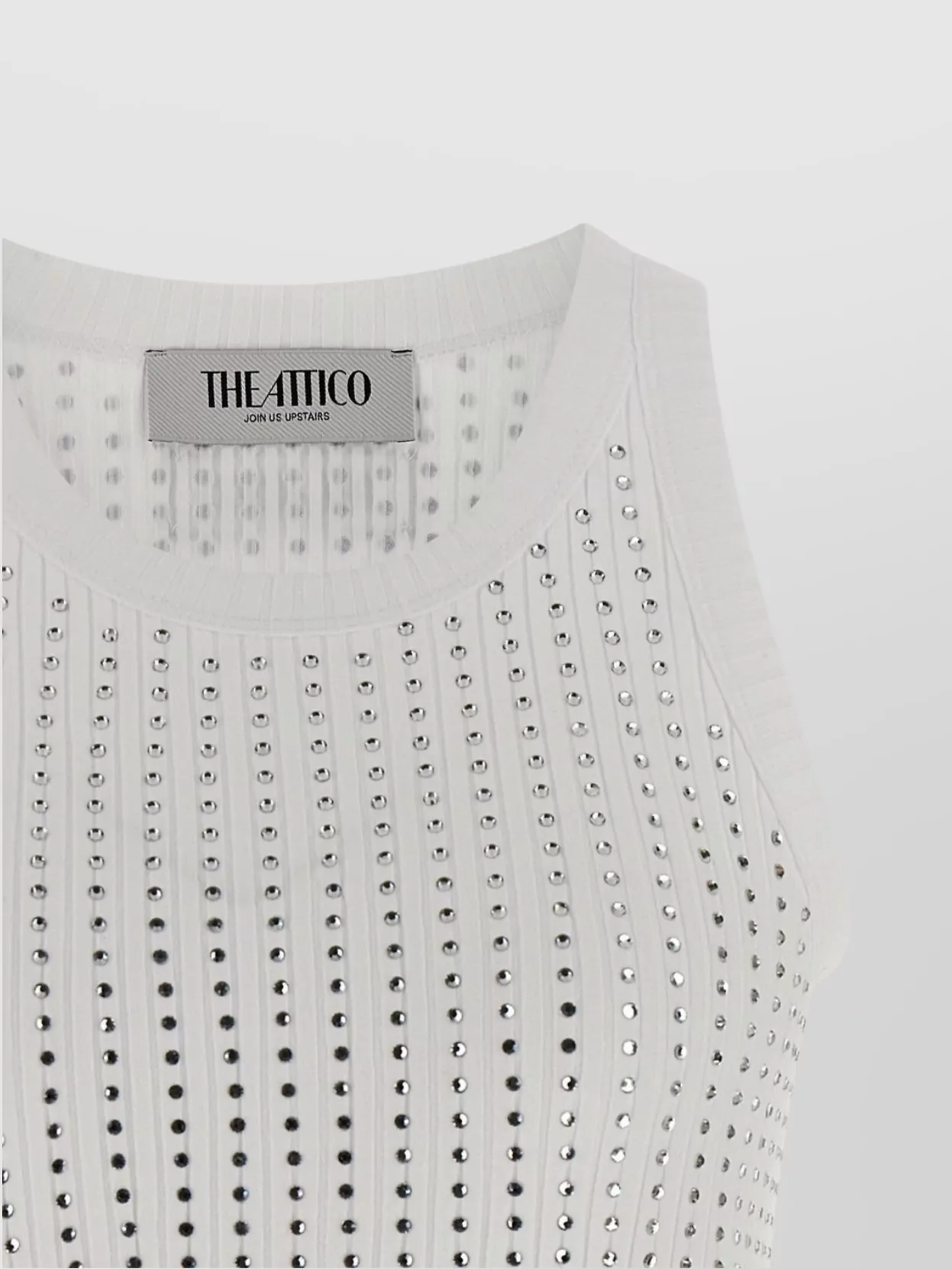Attico Crew Neck Perforated Ribbed Sleeveless Tank Top In White