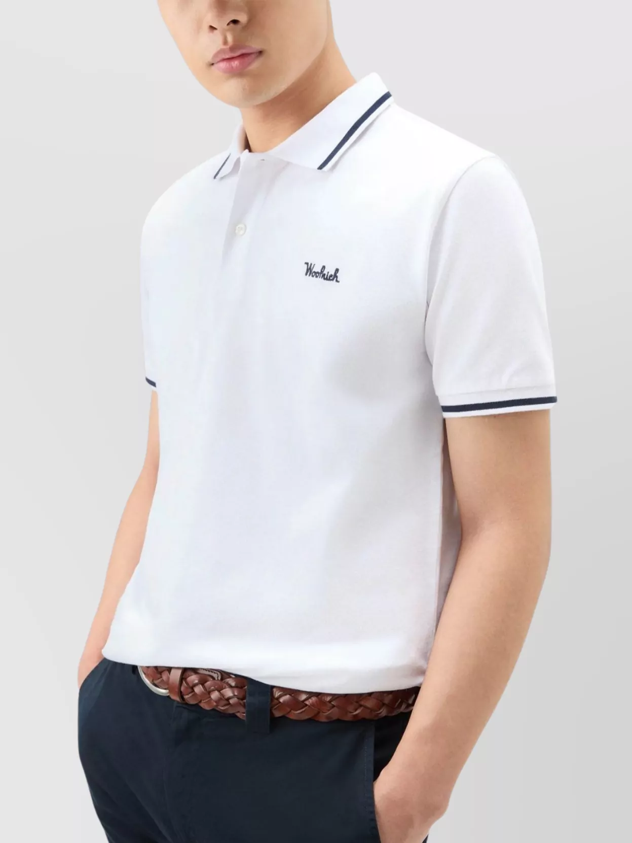 Woolrich Striped Collar Polo Shirt Logo