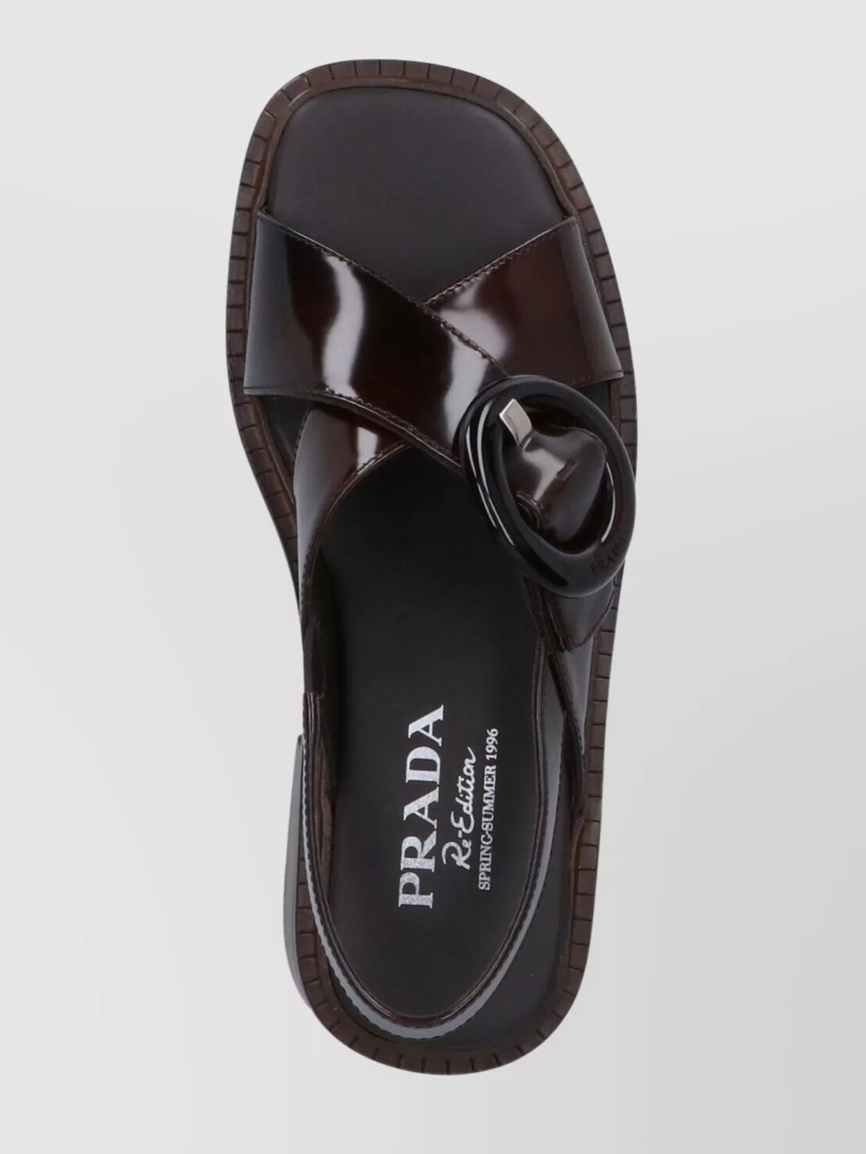 Prada Heel Buckle Glossy Open Toe Sandals