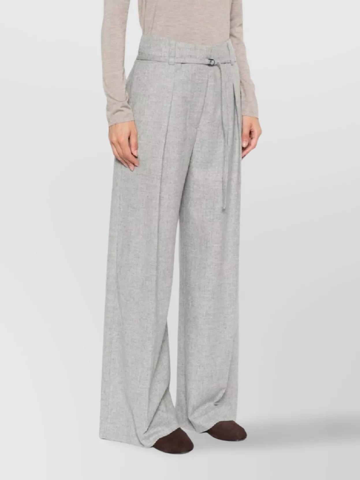 Brunello Cucinelli High Waist Wide Leg Trousers With Pockets In Gray