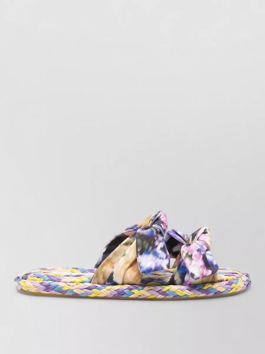 Zimmermann Linen Floral-Print Knotted Flat Slides