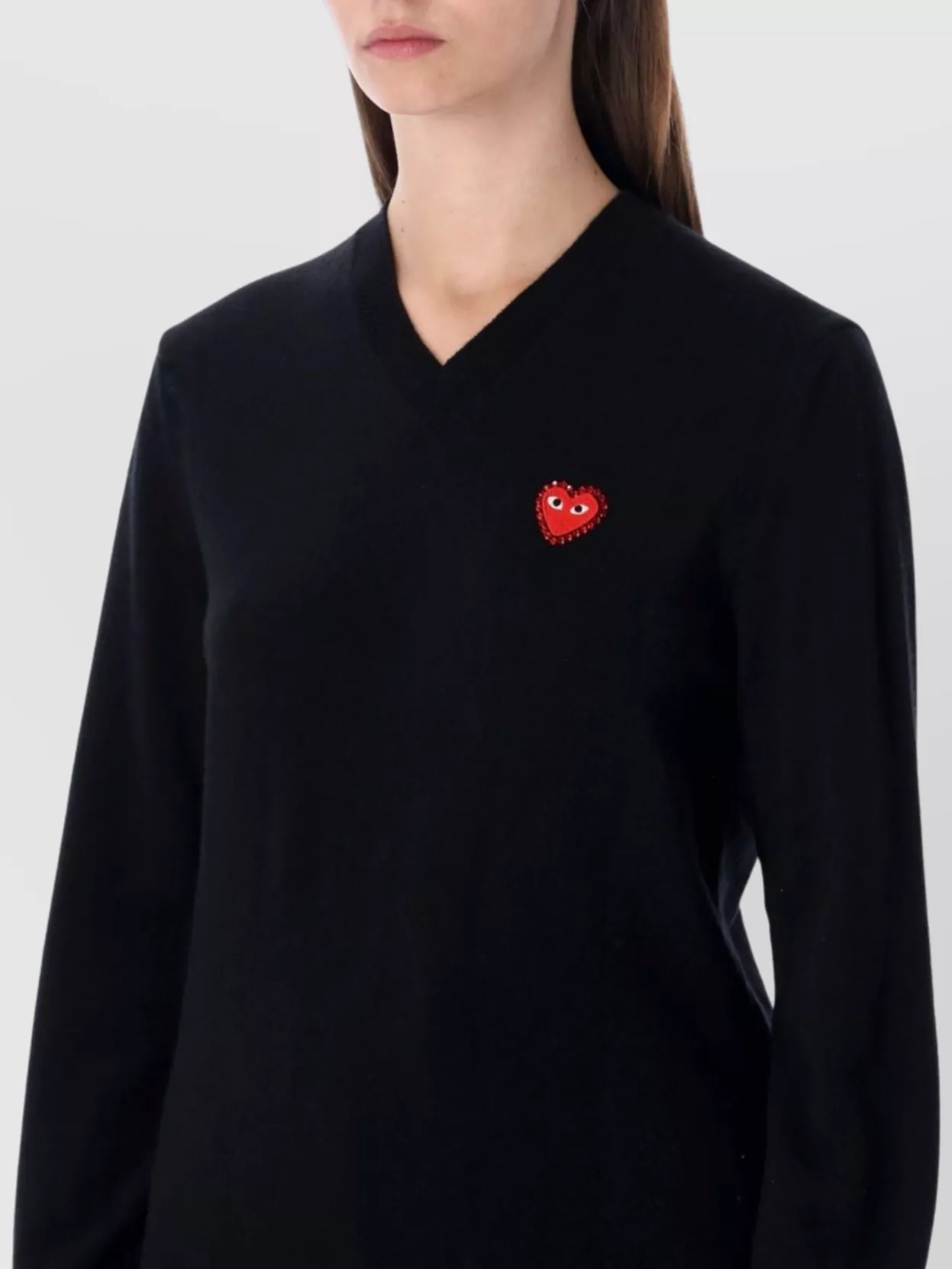 Comme Des Garçons Play Heart Design V Neck Long Sleeve Top