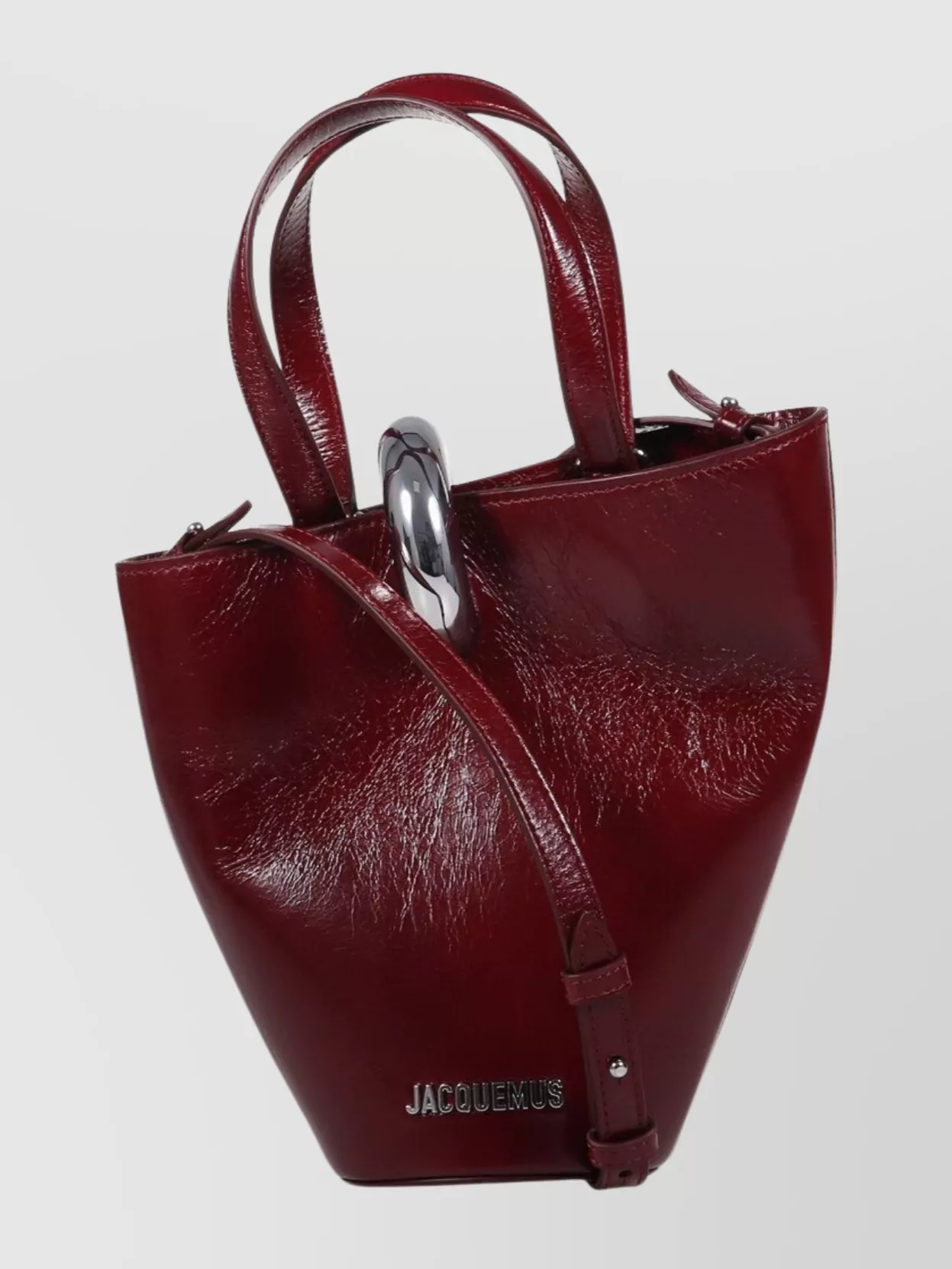 Jacquemus Structured Tote Bag With Top Handle And Strap In Burgundy