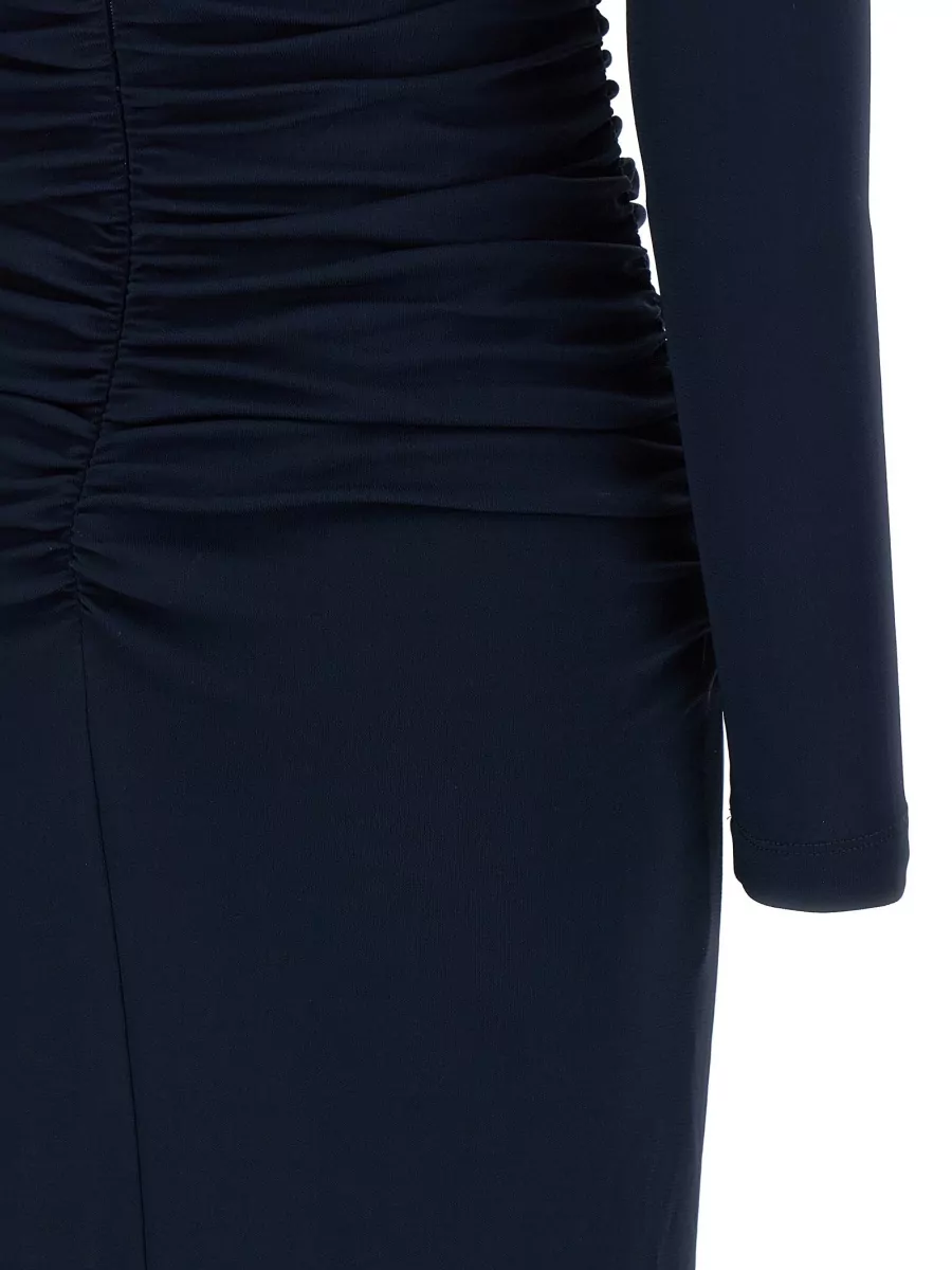 Carolina Herrera Off-Shoulder Ruched 3/4-Sleeve Midi Dress