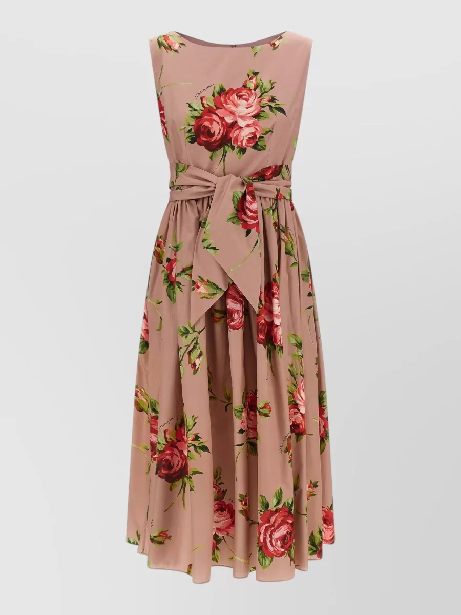 Dolce&Gabbana silk floral-print sweetheart-neckline long-sleeve midi dress