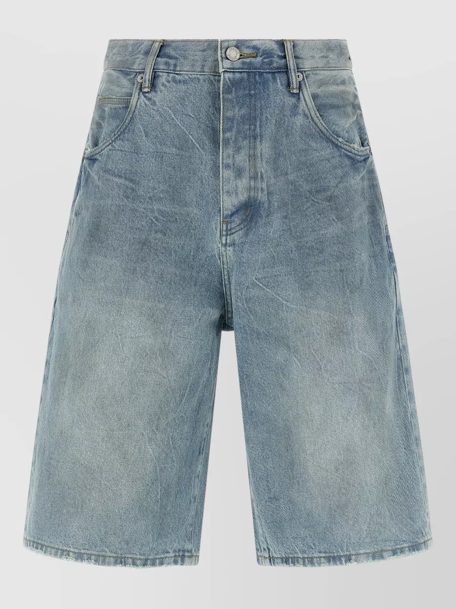 Purple denim wide-leg bermuda shorts