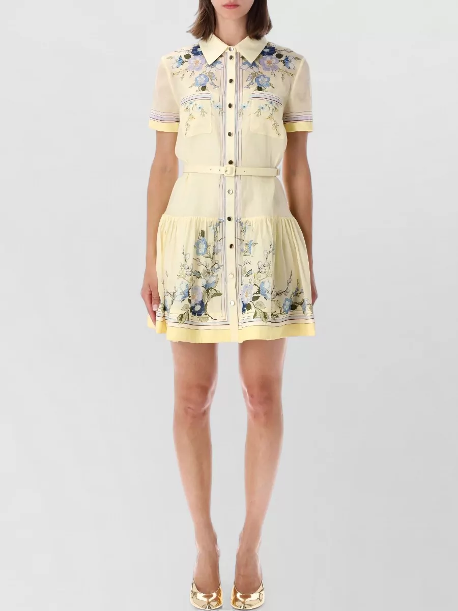 Self-Portrait Silk Floral-Print Mini Shirt Dress