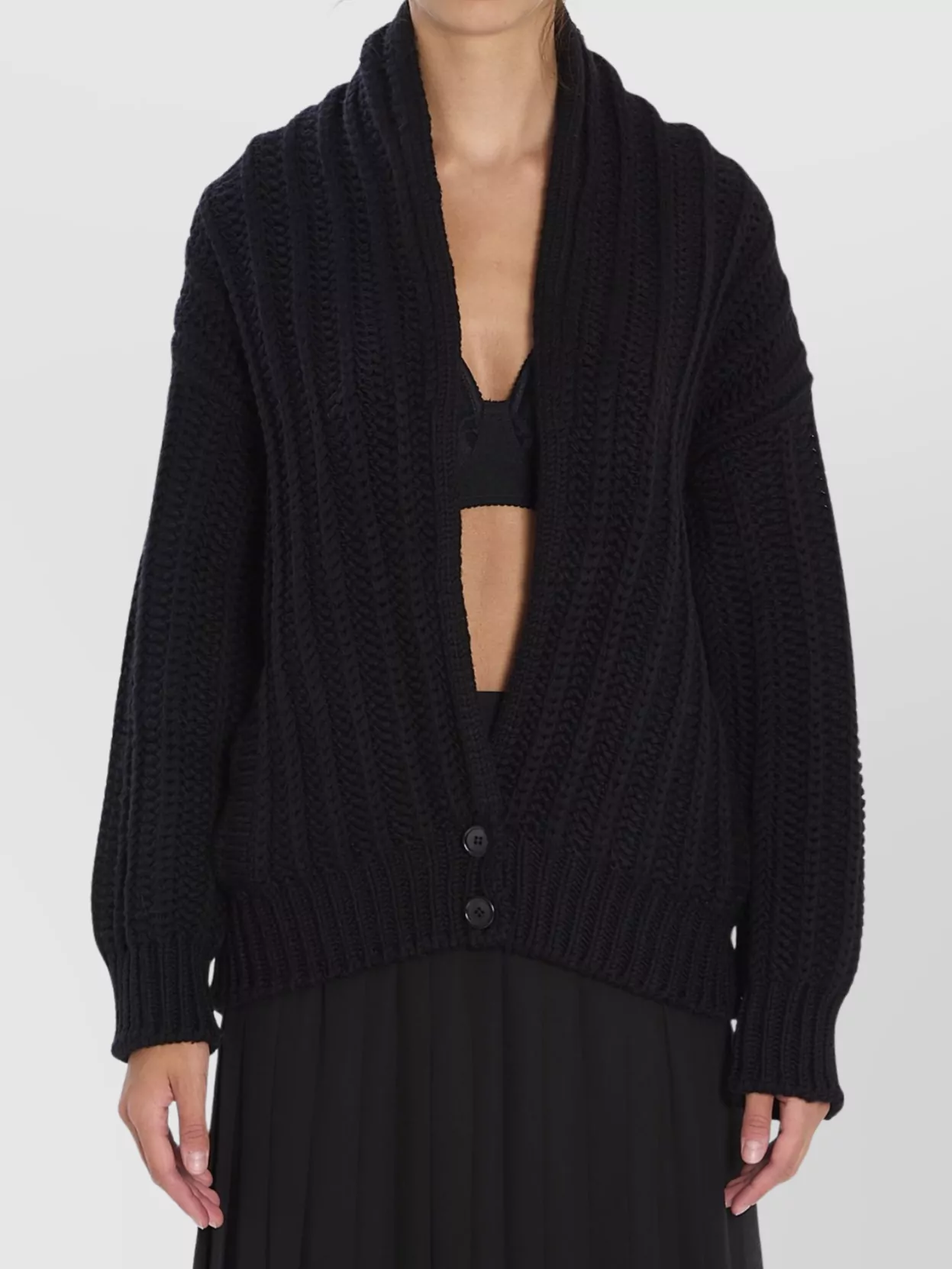 Dolce & Gabbana Oversized Knit Cardigan Deep Neckline In Black