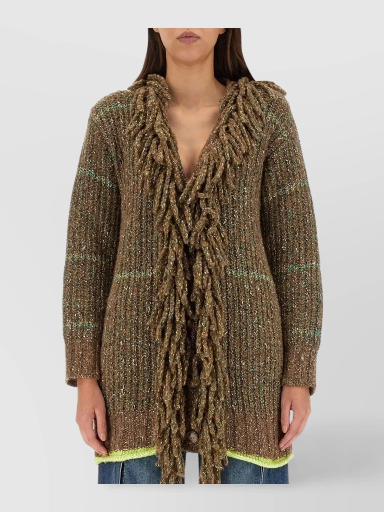 Shop Stella Mccartney Fringed Longline Knit Cardigan