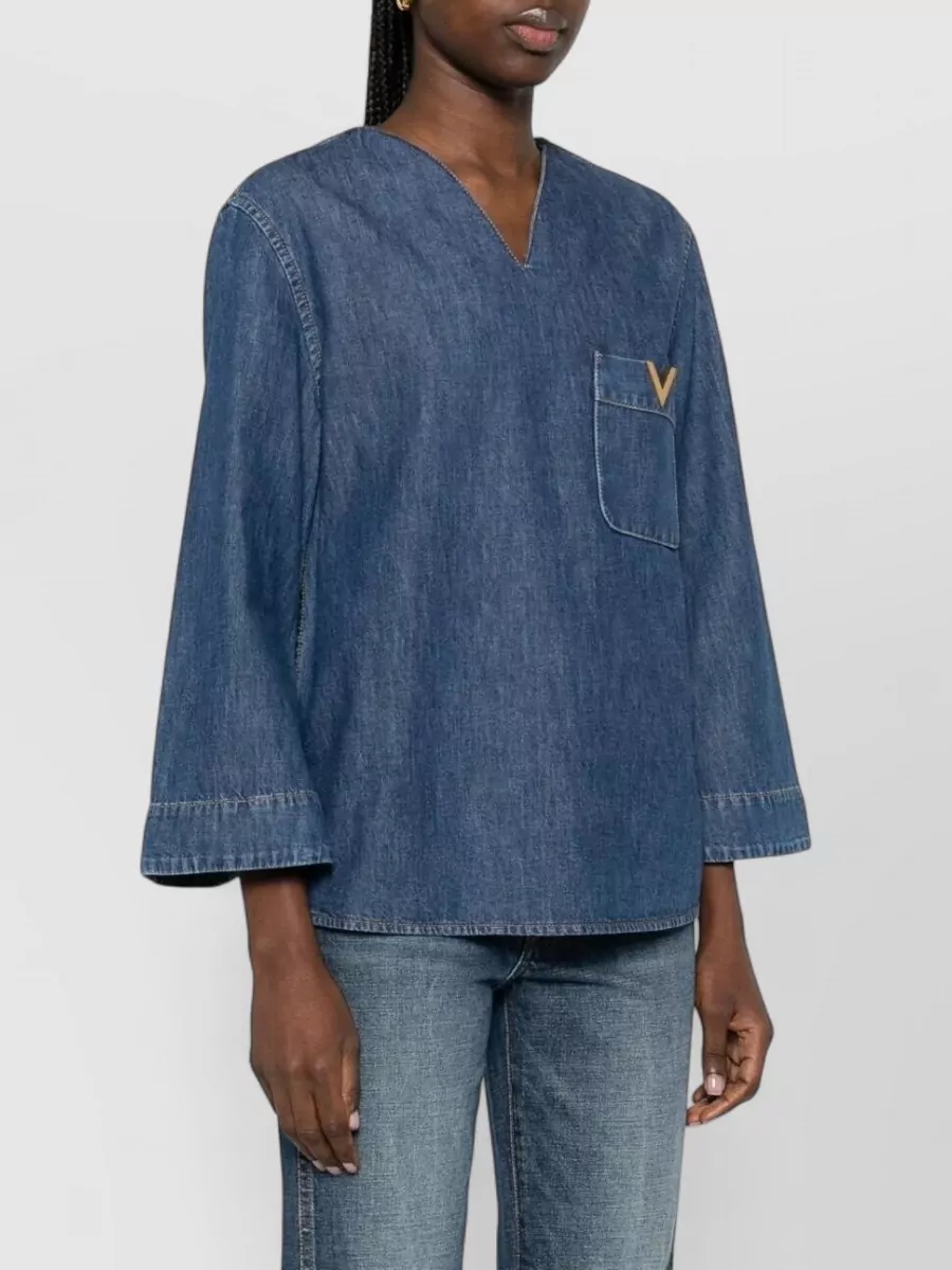 Valentino Garavani Denim V-Neck Shirt