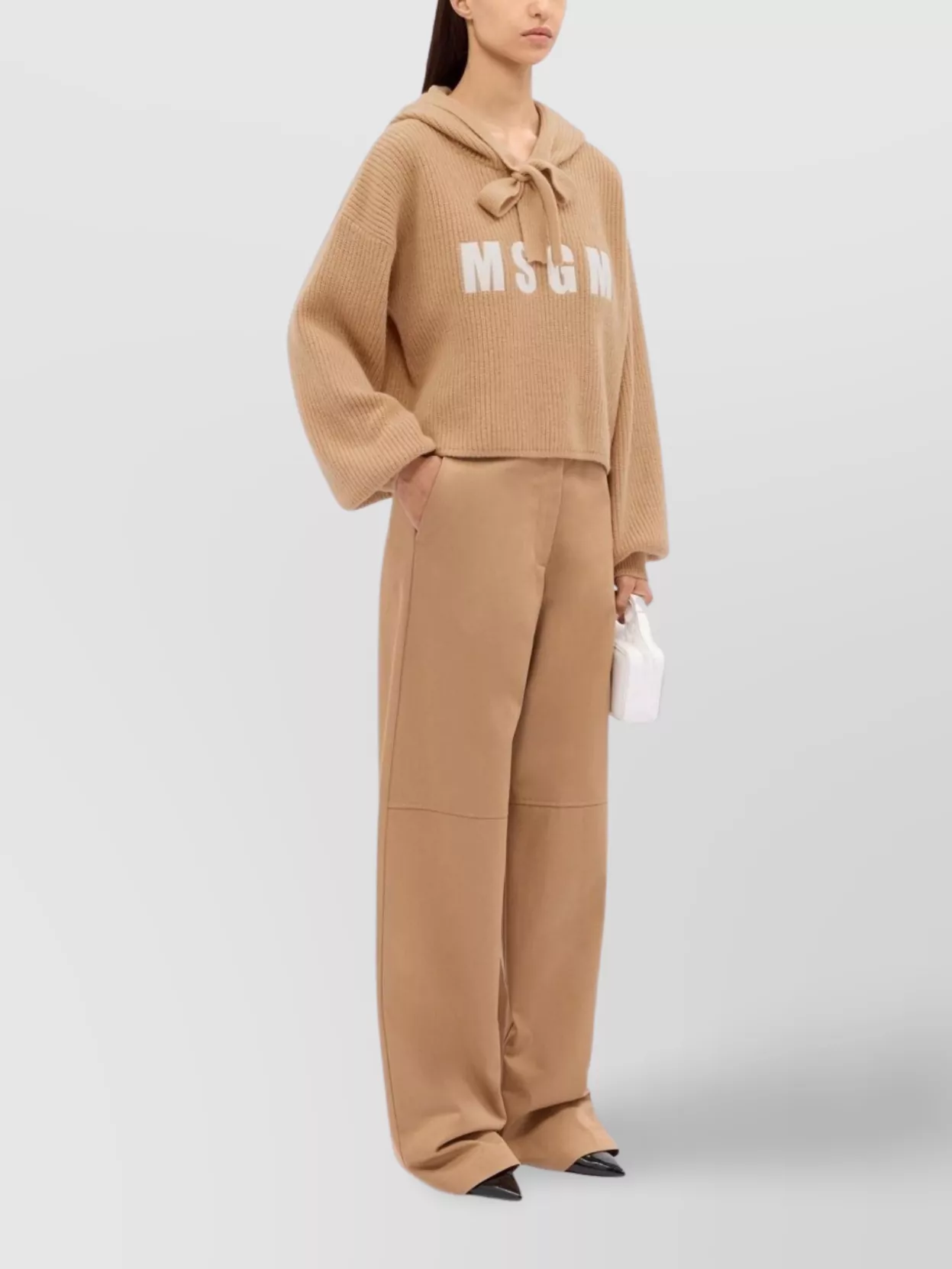 Msgm Hooded Cropped Knitwear Long Sleeves