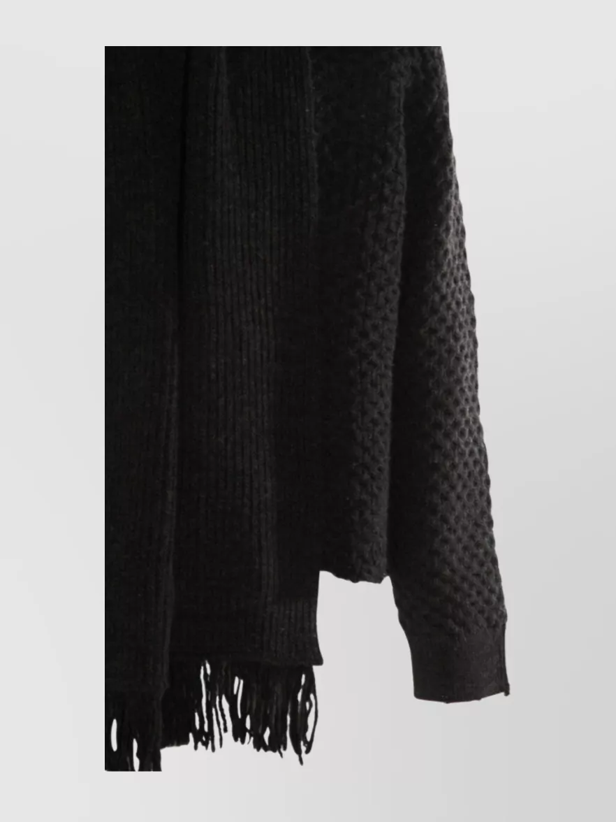 Mm6 Maison Margiela Crewneck Sweater Fringed Ribbed Collar