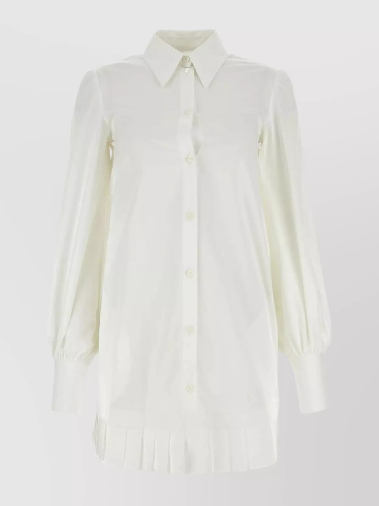 Shop Off-white Poplin Shirt Dress With Pleated Hemline In Cream