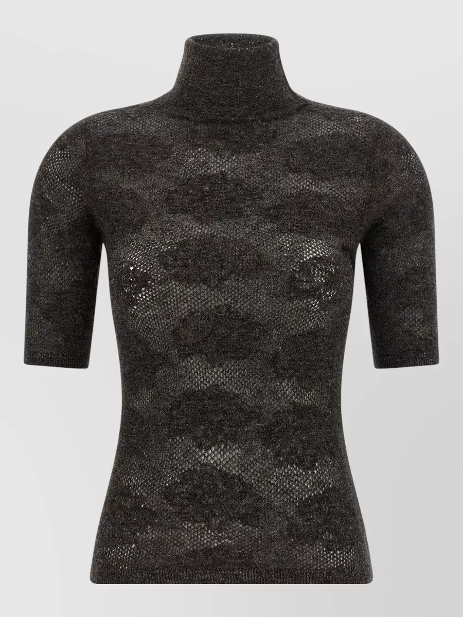 Brunello Cucinelli silk blend openwork turtleneck short-sleeve sweater