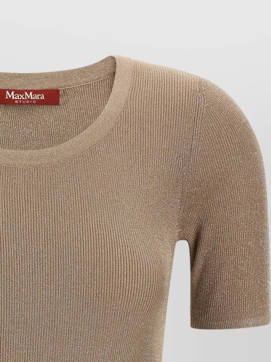 S Max Mara Metallic Fine-Ribbed Short-Sleeve T-Shirt