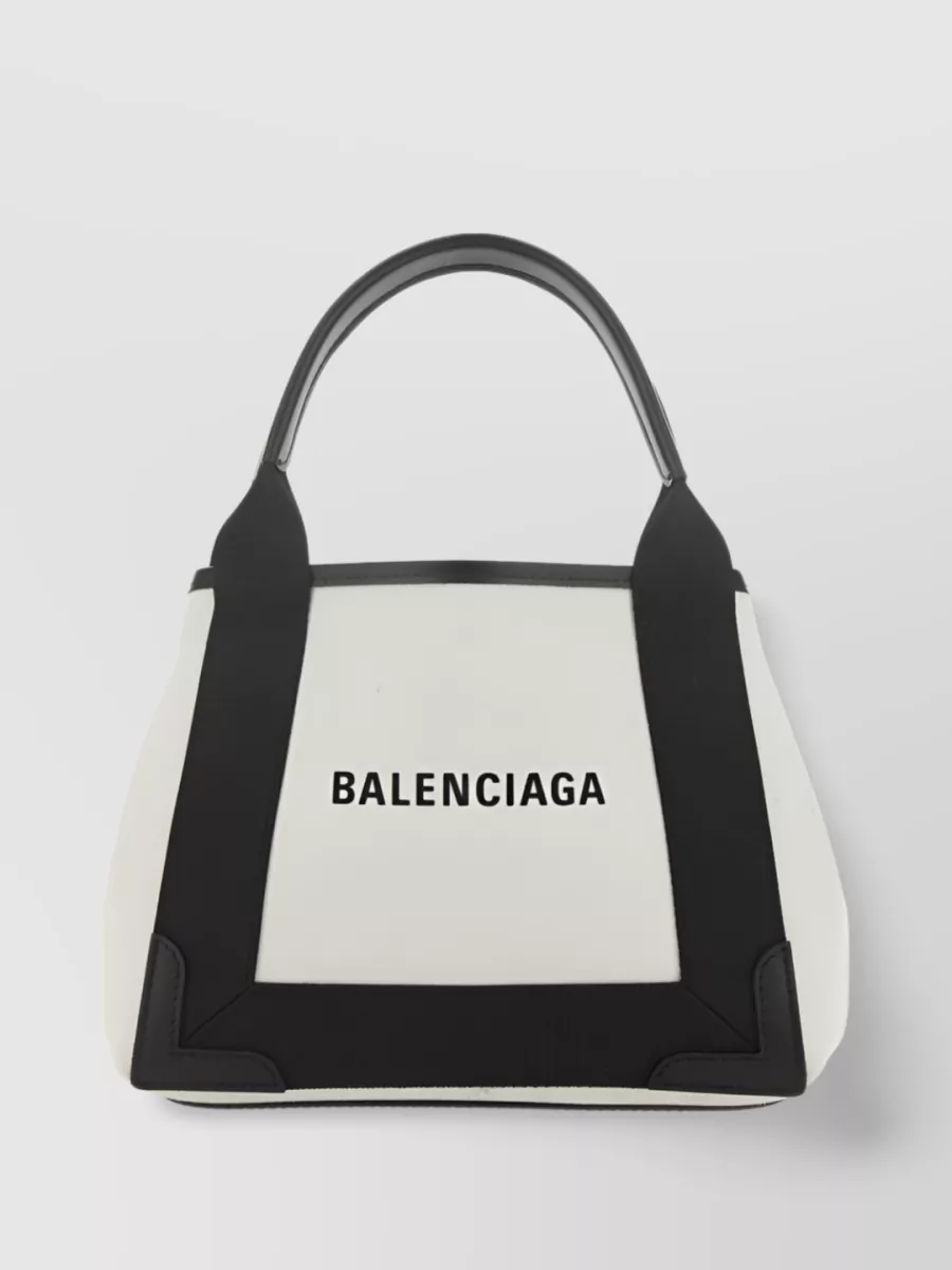 Balenciaga Cabas Structured Canvas Tote With Removable Pouch In White
