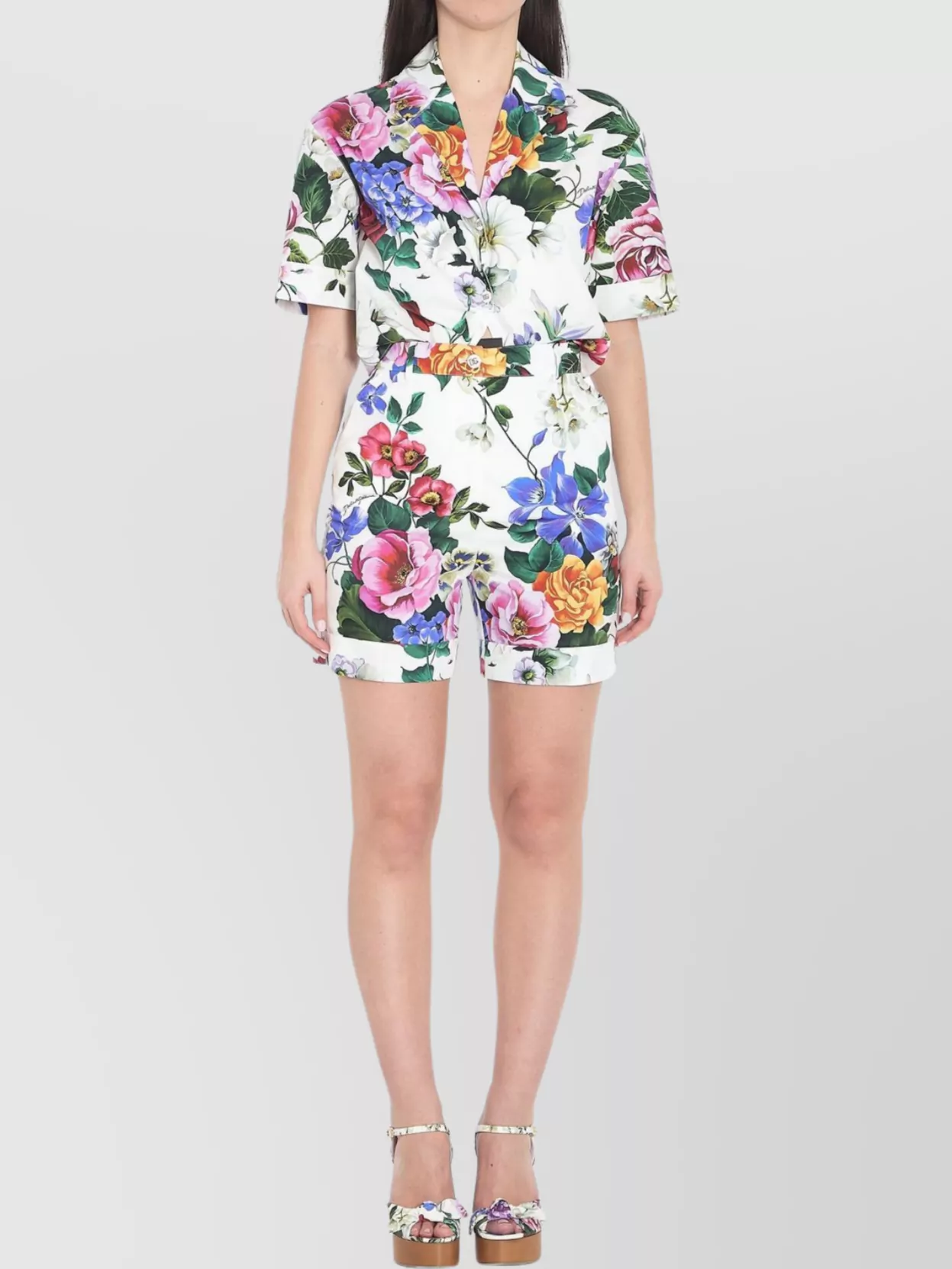 Dolce & Gabbana High-waisted Floral Print Shorts Cuff