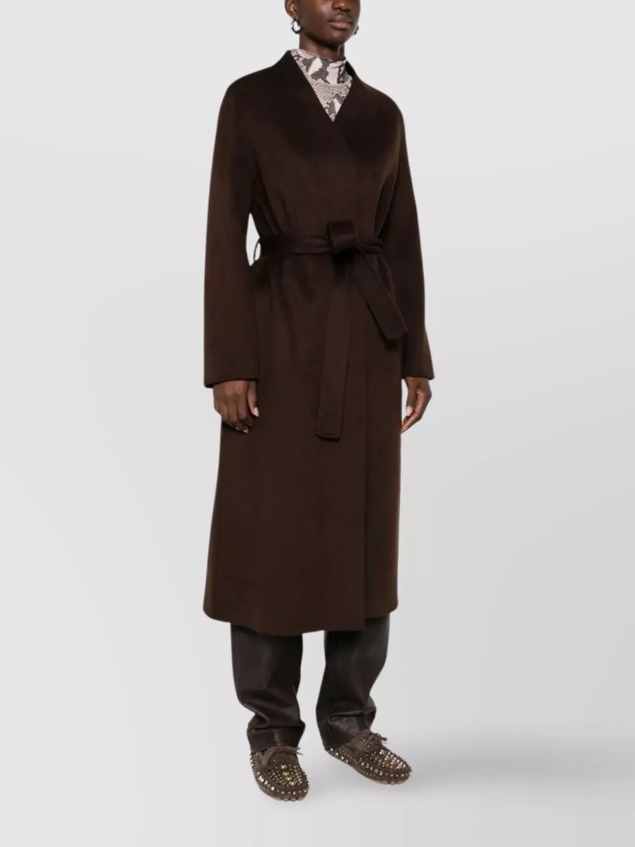 Ermanno Firenze Belted Long Sleeve Coat Side Pockets